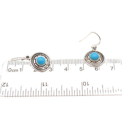 925 Sterling Silver Vintage Real Turquoise Oxidized Dangle Earrings