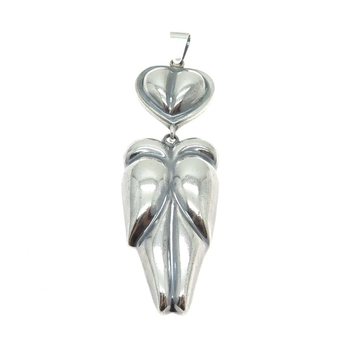 925 Sterling Silver Vintage Mexico Modernist Heart Oxidized Pendant