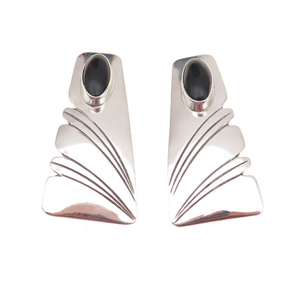Old Pawn 925 Sterling Silver Vintage Southwestern Black Onyx Tribal Earrings