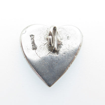 Old Pawn 925 Sterling Silver Vintage Southwestern Turquoise Inlay Heart Pendant