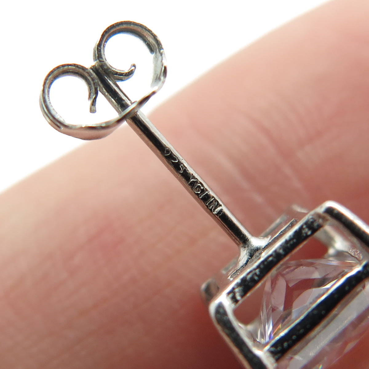 925 Sterling Silver Princess-Cut C Z Stud Earrings