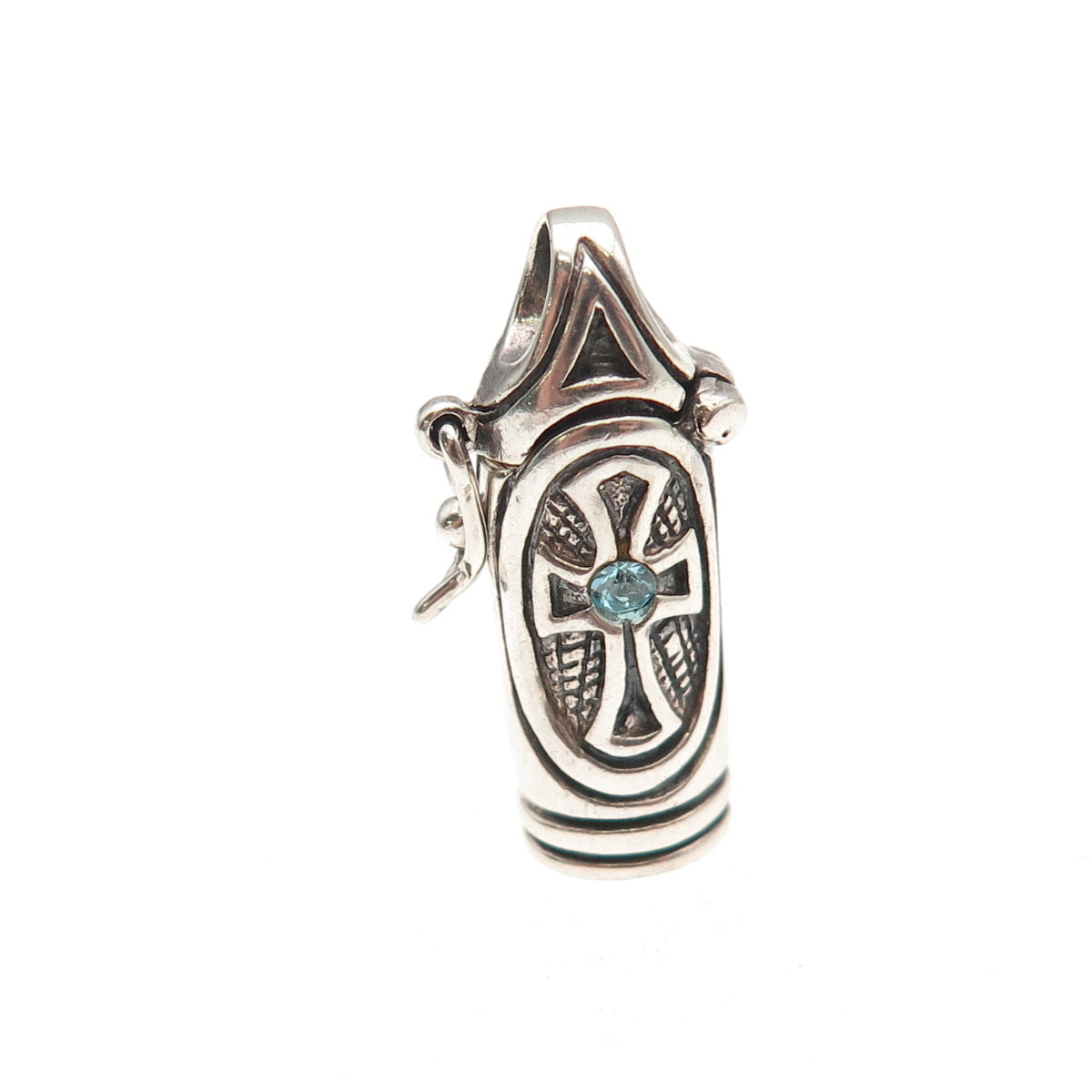 925 Sterling Silver Vintage Rhinestone Cross Prayer Box / Urn Mini Charm Pendant