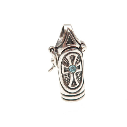 925 Sterling Silver Vintage Rhinestone Cross Prayer Box / Urn Mini Charm Pendant
