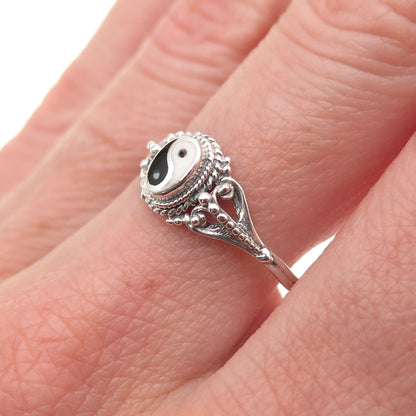 925 Sterling Silver Vintage Real Black & White Onyx Yin Yang Ring Size 8