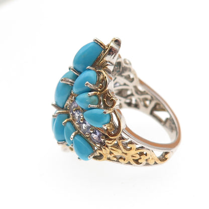 Chuck Clemency 925 Sterling 2-Tone Real Turquoise & Tanzanite Ring Size 7.25