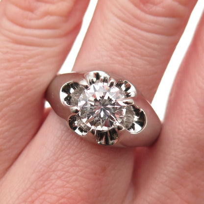 925 Sterling Silver Vintage Round-Cut C Z Modernist Ring Size 10.25
