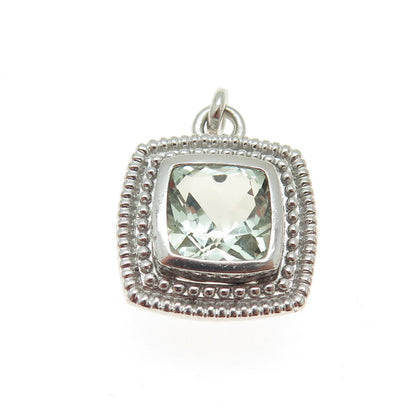 SAI 925 Sterling Silver Real Cushion-Cut Light Green Topaz Pendant