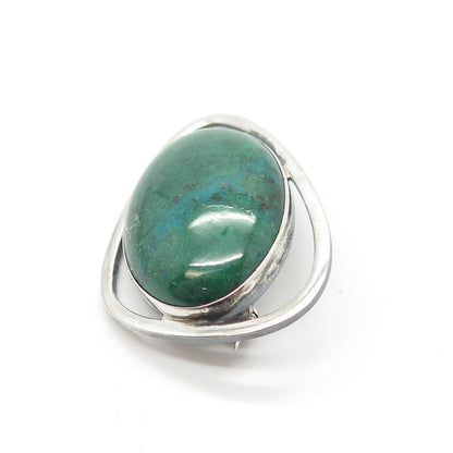 925 Sterling Silver Vintage Real Eilat Gemstone Pin Brooch / Pendant