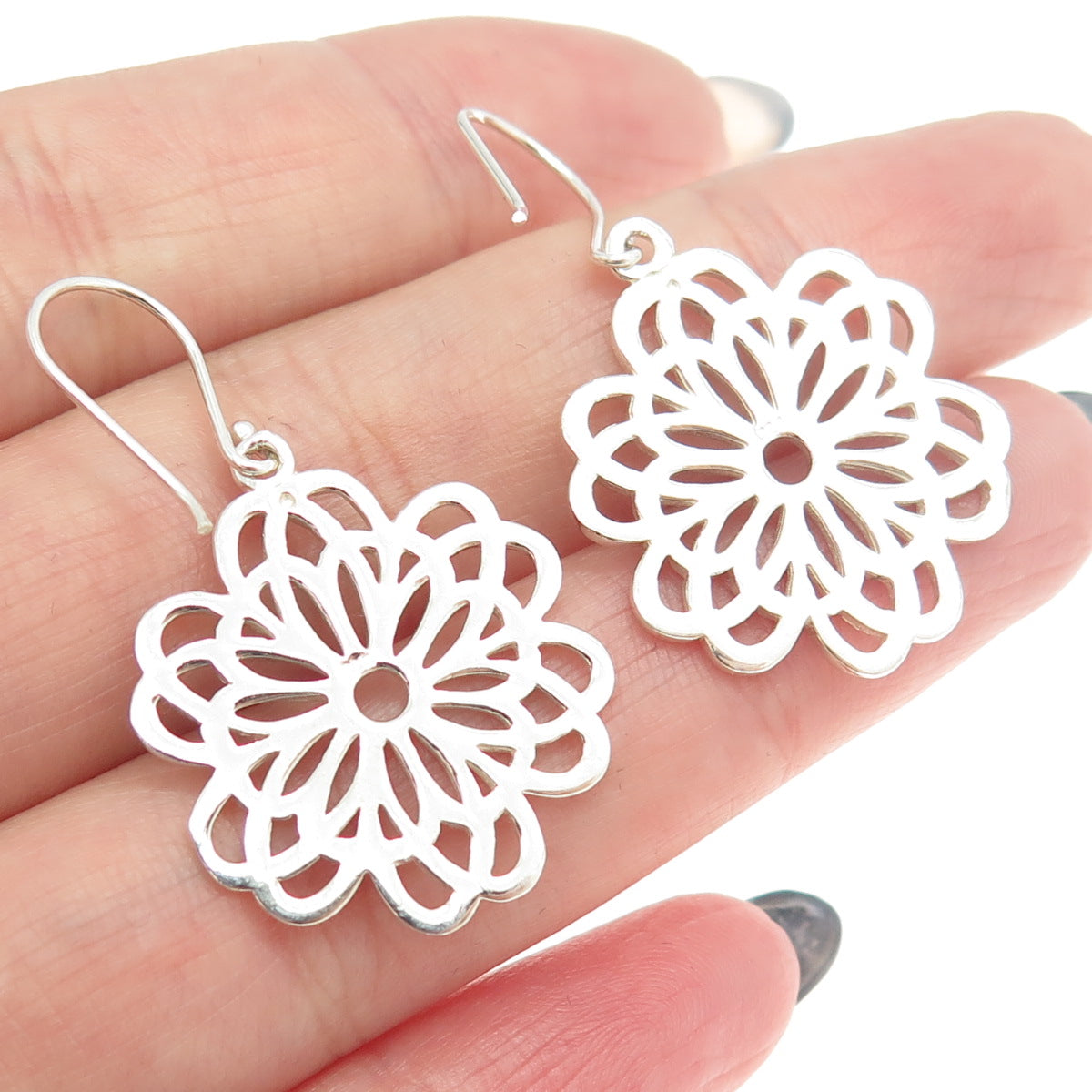 925 Sterling Silver Floral Dangling Earrings