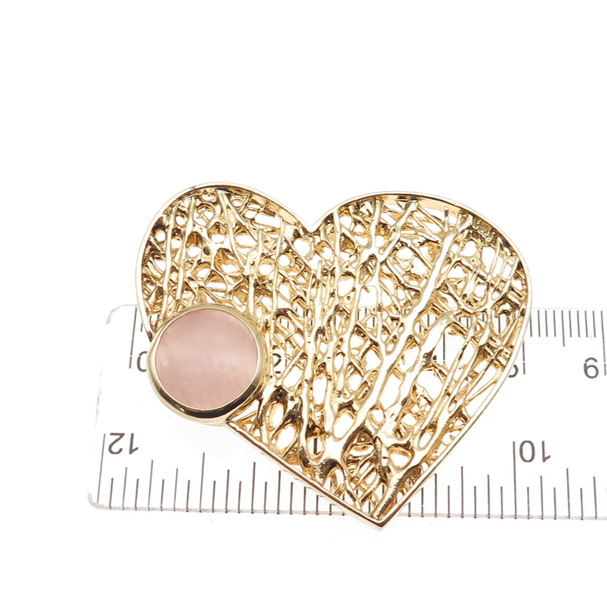 925 Sterling Silver Gold Plated Real Rose Quartz Modernist Heart Slide Pendant