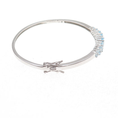 Han 925 Sterling Silver Real Graduated Blue Topaz Bangle Bracelet 7.25"