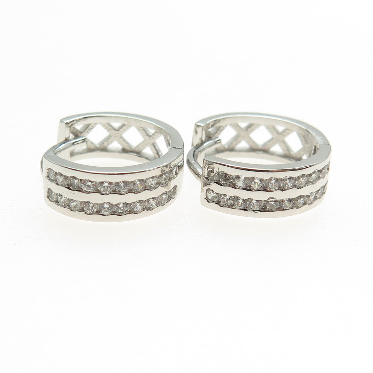 925 Sterling Silver Round-Cut C Z Hoop Earrings