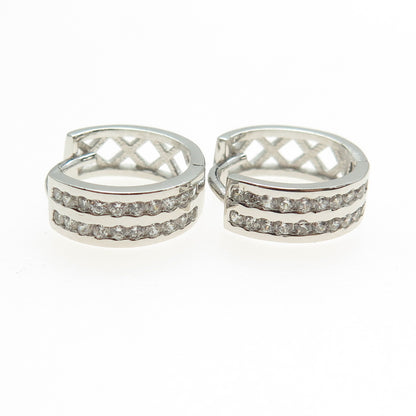 925 Sterling Silver Round-Cut C Z Hoop Earrings