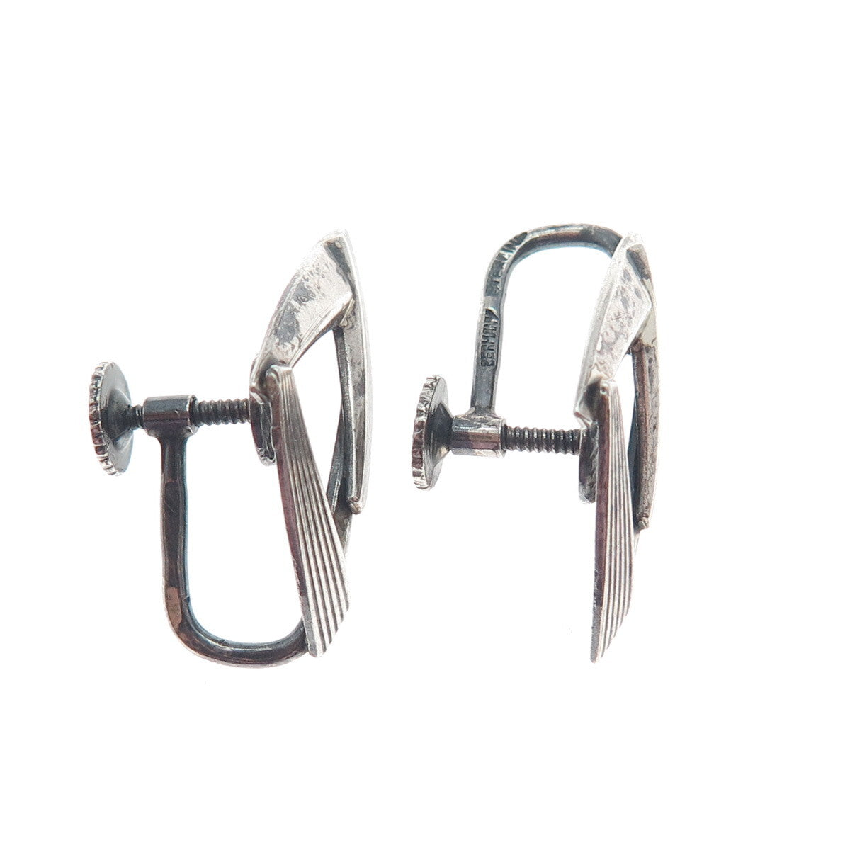 925 Sterling Silver Vintage Germany Modernist Oxidized Screw Back Earrings