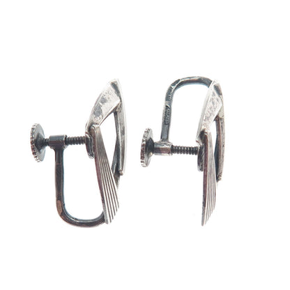 925 Sterling Silver Vintage Germany Modernist Oxidized Screw Back Earrings