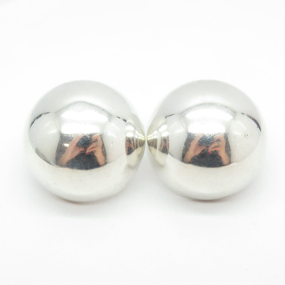 925 Sterling Silver Vintage Modernist Half Ball Earrings