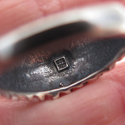 925 Sterling Silver Vintage Modernist Ribbed Dome Oxidized Ring Size 7.25