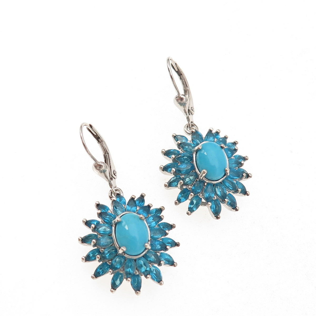 D'Joy 925 Sterling Silver Real Sleeping Beauty Turquoise Apatite Dangle Earrings