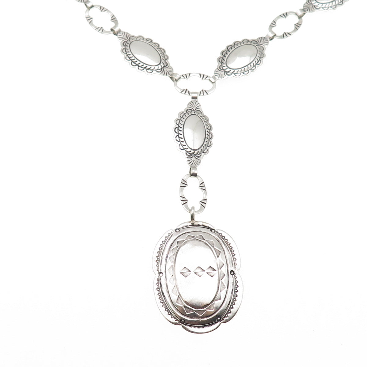 Old Pawn 925 Sterling Silver Vintage Southwestern Concho Chain Belt Necklace 34"