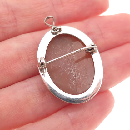 800 Silver 2-Tone Antique Art Deco Real MOP Lady Cameo Pin Brooch / Pendant