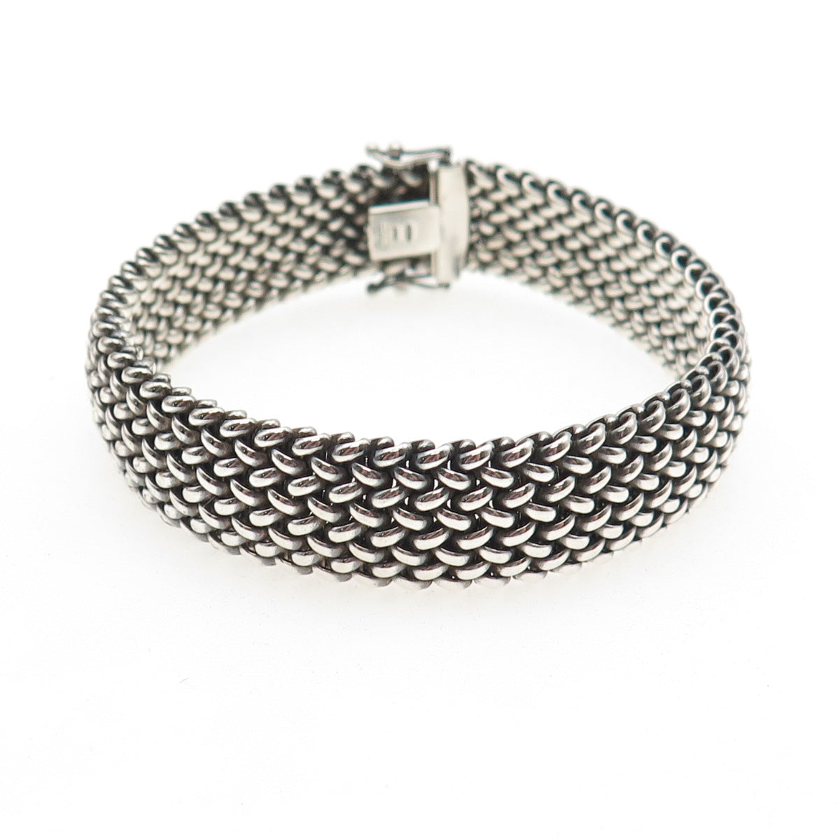 925 Sterling Silver Vintage Italy Mesh Link Oxidized Bracelet 7"