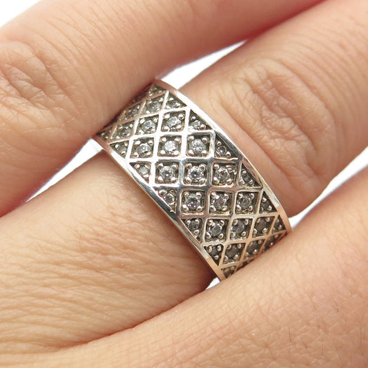 925 Sterling Silver C Z Wide Band Ring Size 7