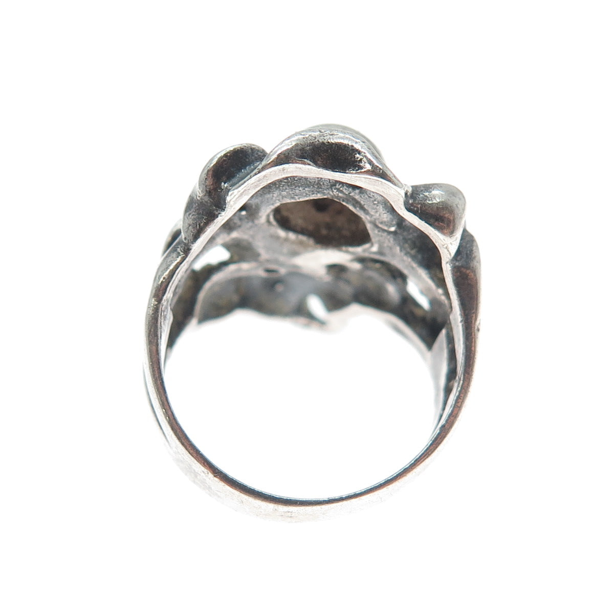 925 Sterling Silver Vintage Modernist Flower Oxidized Ring Size 4.5