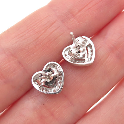 925 Sterling Silver Heart & Round-Cut C Z Stud Earrings