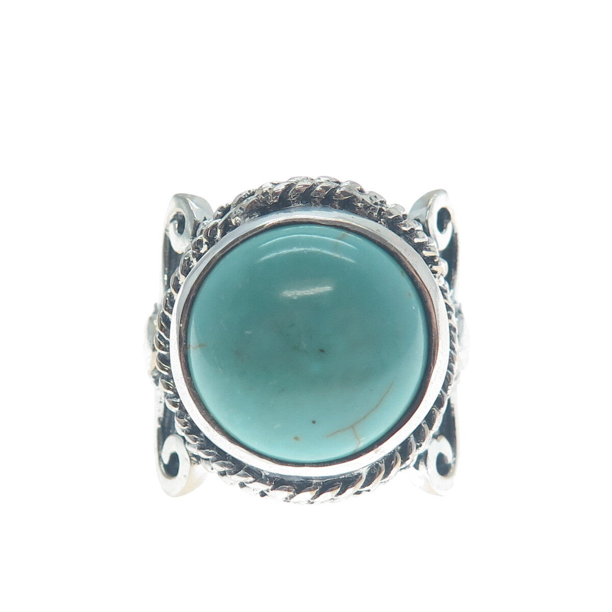 925 Sterling Silver Vintage Real Lone Mountain Turquoise Oxidized Ring Size 9.5