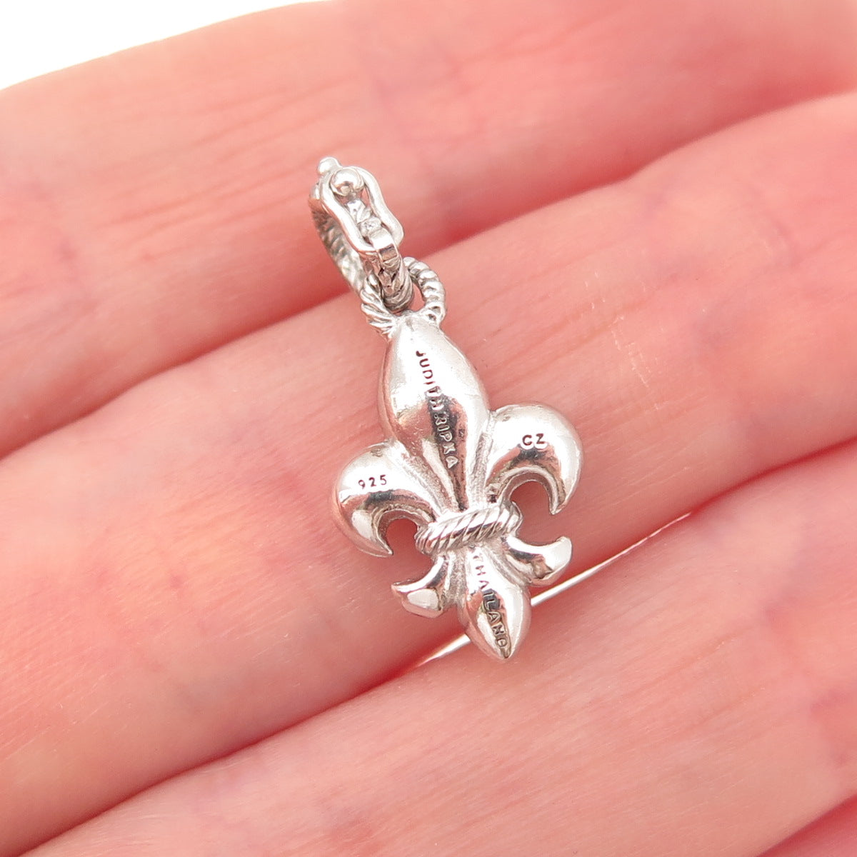 Judith Ripka 925 Sterling Silver Round-Cut C Z Fleur de Lis Charm Pendant