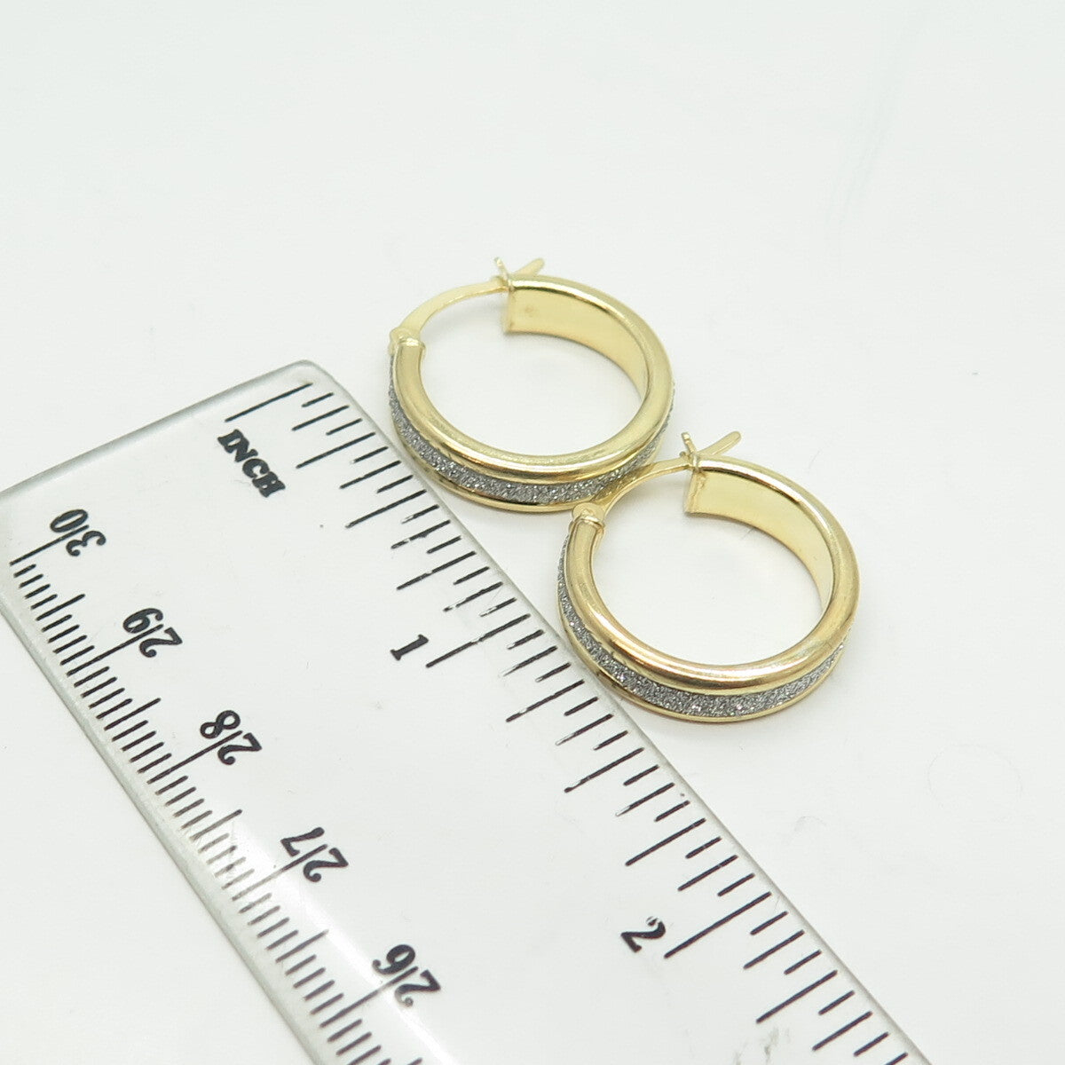 HAN 925 Sterling Silver Gold Plated Diamond-Imitation Hoop Earrings