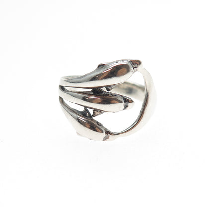 925 Sterling Silver Vintage Three Dolphins Oxidized Ring Size 8.75