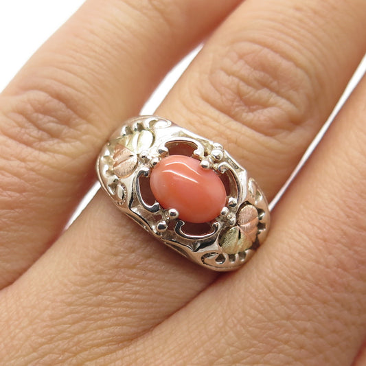 COLEMAN COLE 12K Yellow & Rose Gold Sterling Silver Vintage Coral Ring Size 5.25