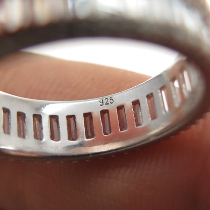 925 Sterling Silver Emerald & Round-Cut C Z Eternity Band Ring Size 6.25