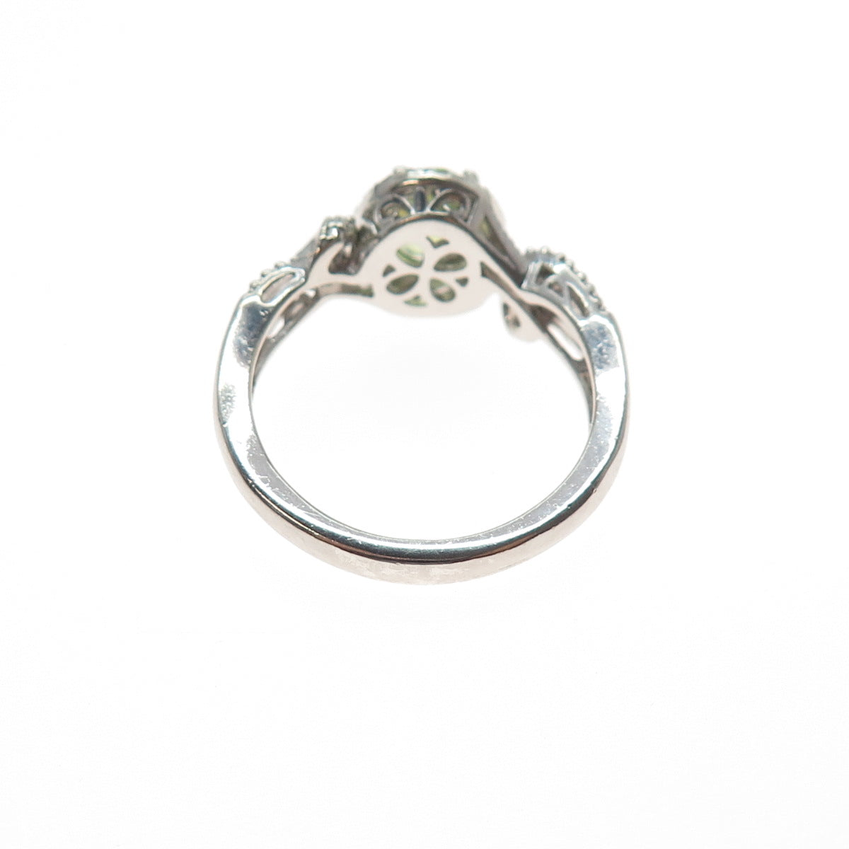SUN 925 Sterling Silver Real Round-Cut Diamond & Peridot Ring Size 7