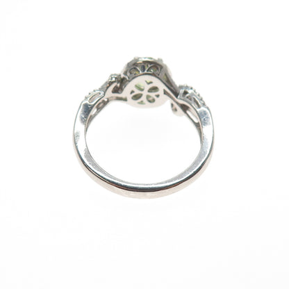 SUN 925 Sterling Silver Real Round-Cut Diamond & Peridot Ring Size 7