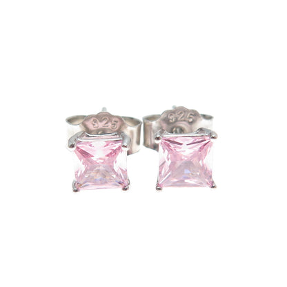925 Sterling Silver Princess-Cut Pink C Z Stud Earrings