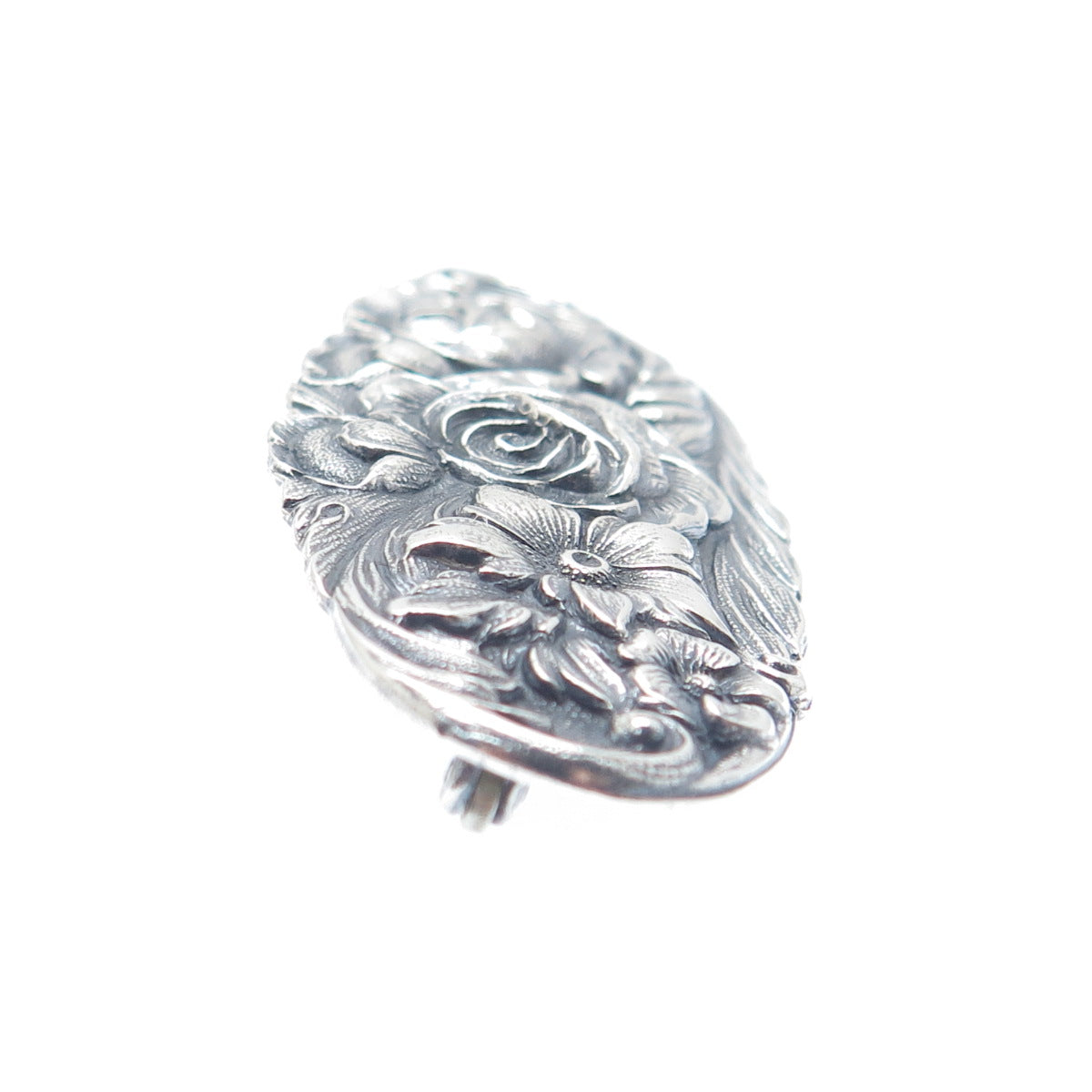 S. KIRK & SON 925 Sterling Silver Antique Repousse Flower Oxidized Brooch #12F