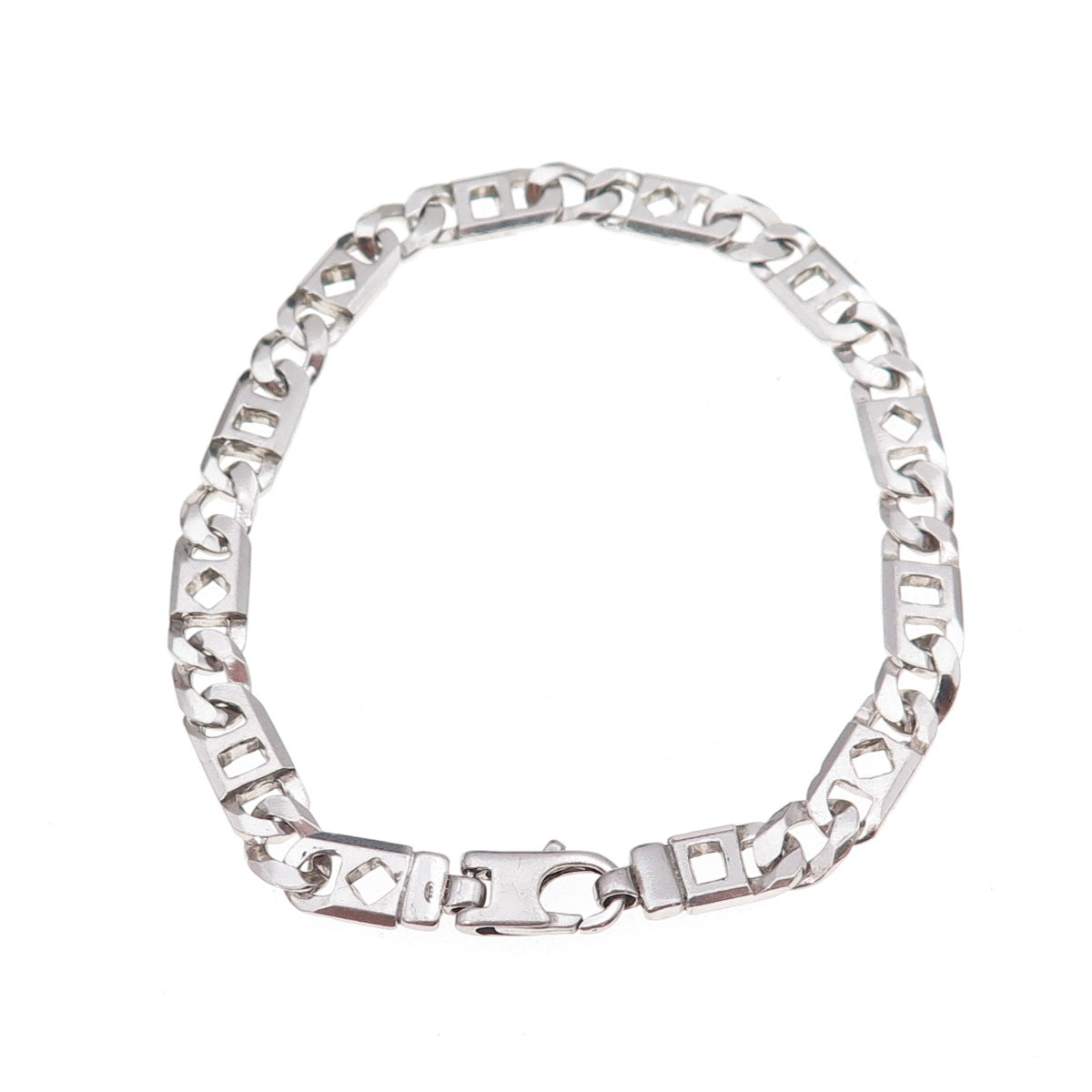925 Sterling Silver Italy Anchor Mariner Link Bracelet 8"