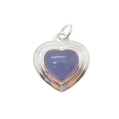CNA PRANDA 925 Sterling Silver Vintage Real Lavender Jade Heart Charm Pendant