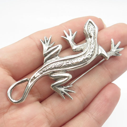 925 Sterling Silver Vintage Handmade Lizard Pin Brooch