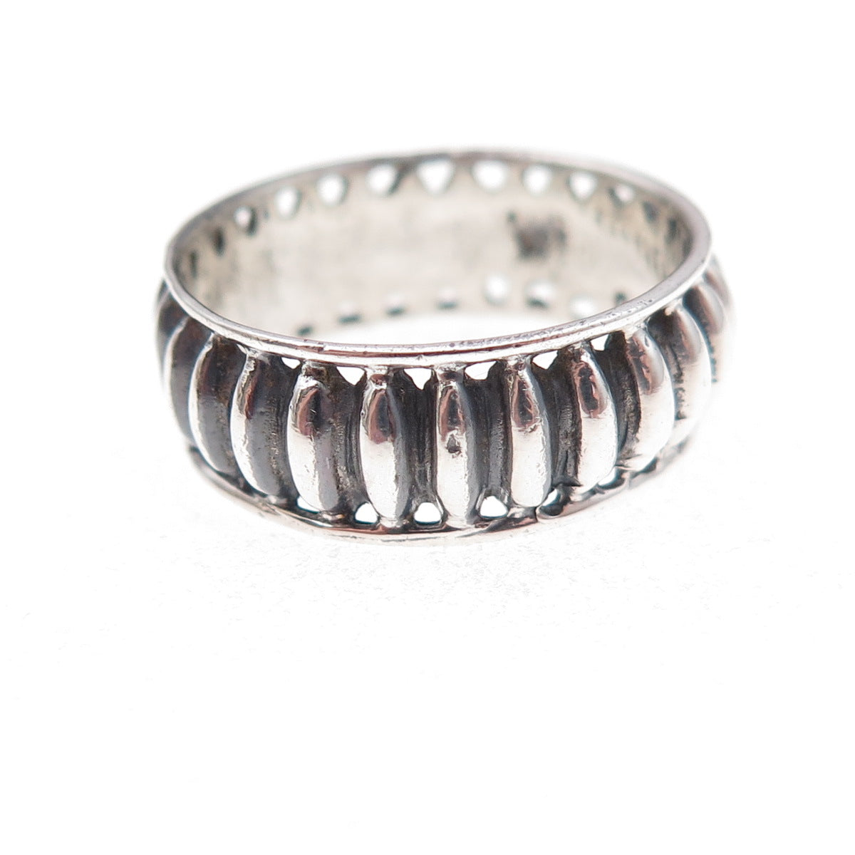 925 Sterling Silver Vintage Modernist Ribbed Oxidized Band Ring Size 8.75