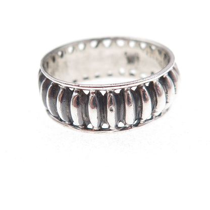 925 Sterling Silver Vintage Modernist Ribbed Oxidized Band Ring Size 8.75