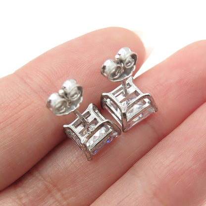 925 Sterling Silver Princess-Cut C Z Stud Earrings