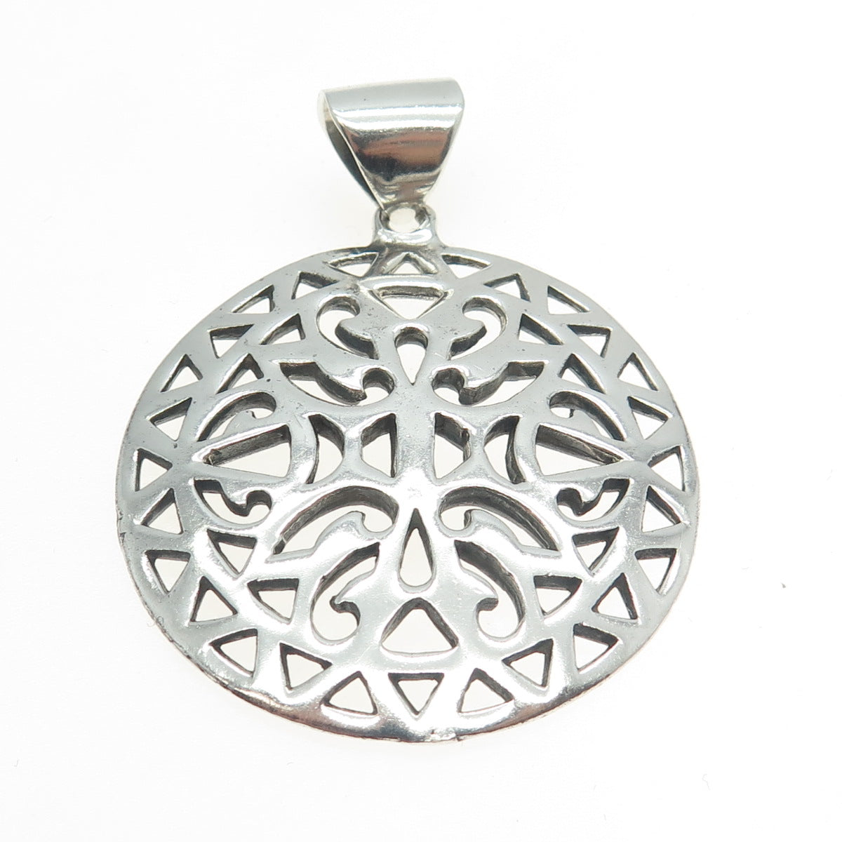 950 Silver Vintage Tribal Ornate Round Pendant