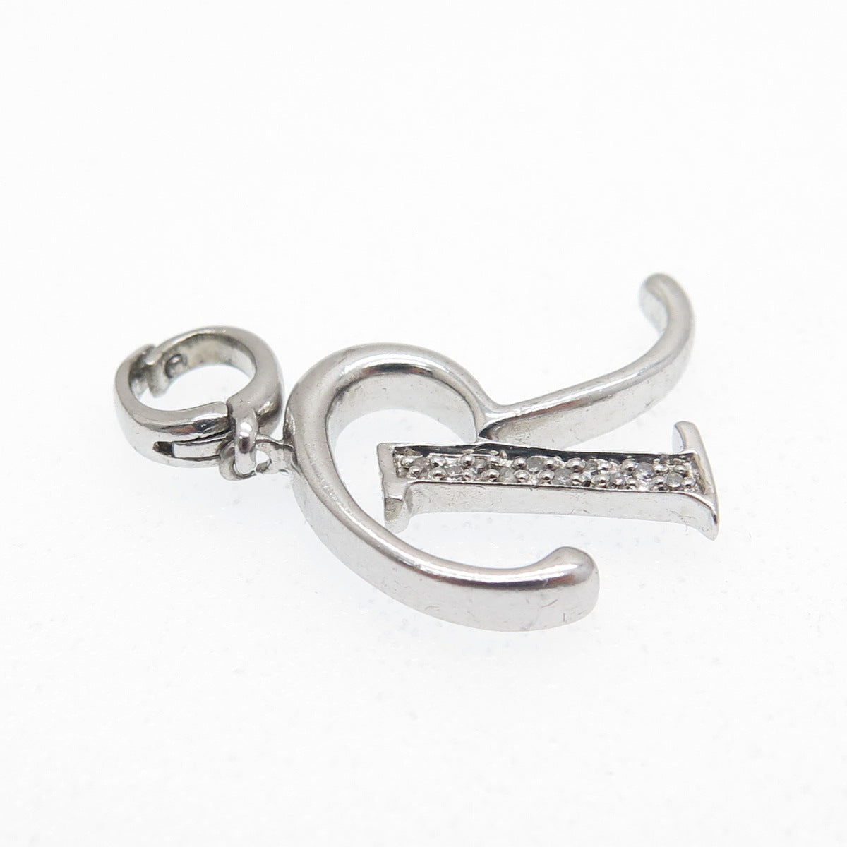 925 Sterling Silver Real Round-Cut Diamond Letter "R" Charm Pendant