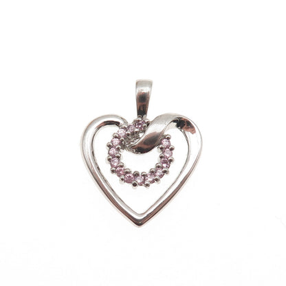 Jewelry Concepts Sterling Silver Round-Cut Pink C Z Heart Mini Charm Pendant