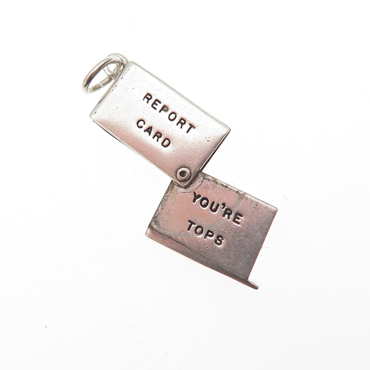 925 Sterling Silver Antique You're Tops Report Card Envelope Mini Slide Pendant