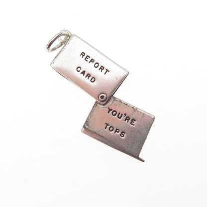 925 Sterling Silver Antique You're Tops Report Card Envelope Mini Slide Pendant