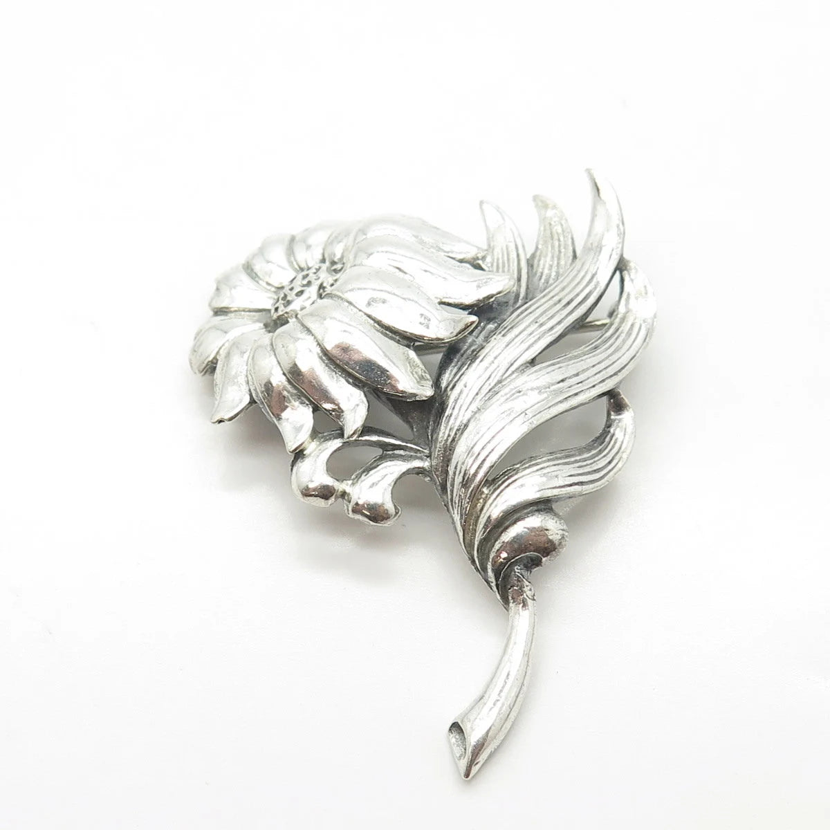 925 Sterling Silver Antique Art Deco Jewelart Floral Leaf Pin Brooch